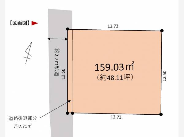 区画図セットバックは約7.71㎡必要です！