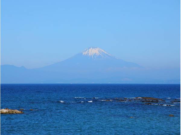 砂浜から望む富士山。美しい景色を堪能頂けます。