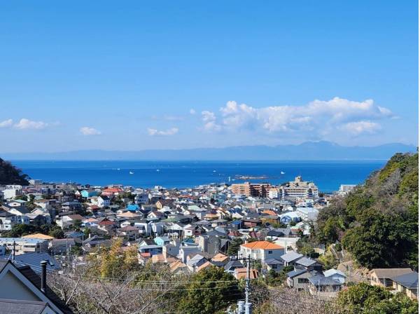 海、富士山を望む