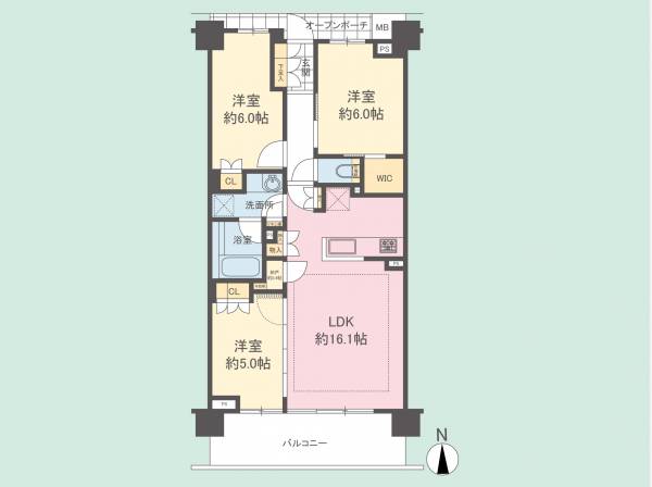 考え抜かれた間取りは水回り集約の家事楽プランです。南向きで陽当たり良好