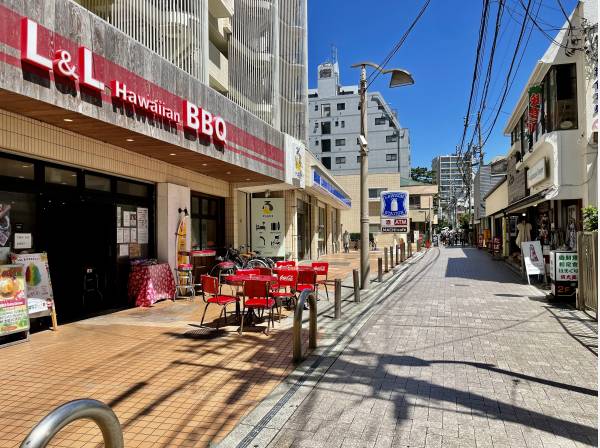 飲食店いっぱい「すばな通り」約100ｍ