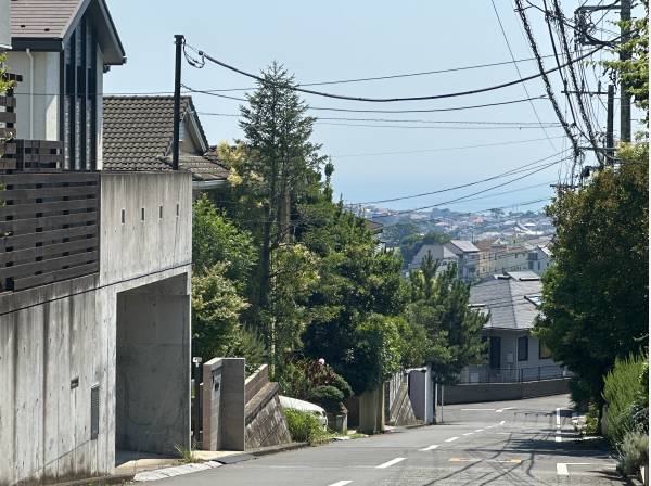 建物2階高さからは海を遠望します（写真は接道から撮影：約30m）